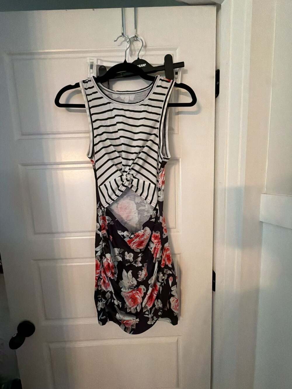Floral and Striped Twist-Front Cutout Mini Dress Size XS